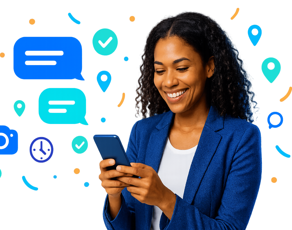 Sydney AI SMS chatbot replying to a customer by text, collecting details and sending a booking confirmation.